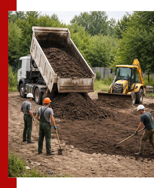 Доставка и укладка грунта для выравнивания участка в Ржеве