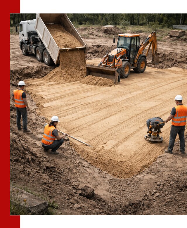 Устройство песчаной подушки для фундаментов и дорог в Ржеве